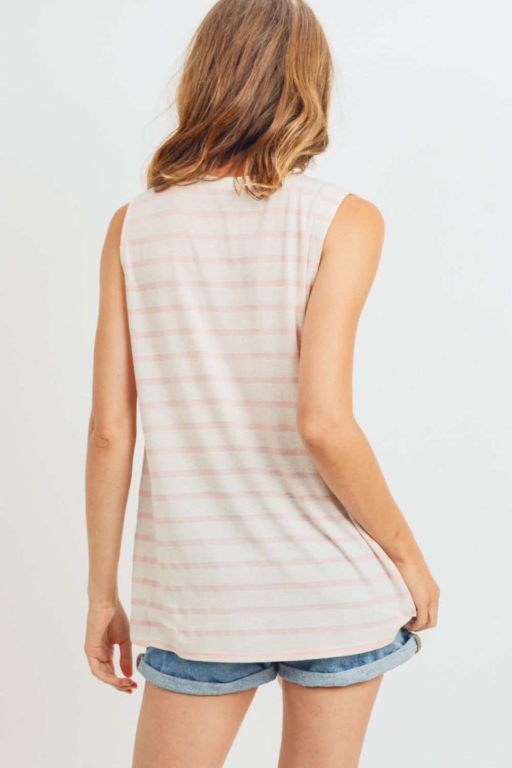 Women's Sleeveless Front Tie Striped Top