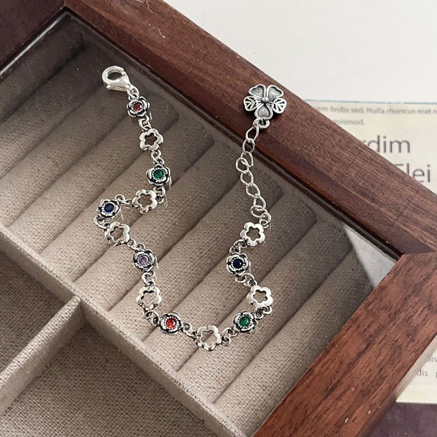 Women's 925 Silver CZ Rose Bracelet