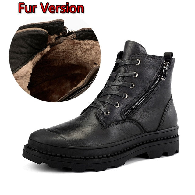 Men's Genuine Leather Zip Winter Boots