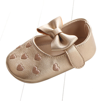 Girl's Infant/Toddler Embroidered Heart Bow Baby Shoes