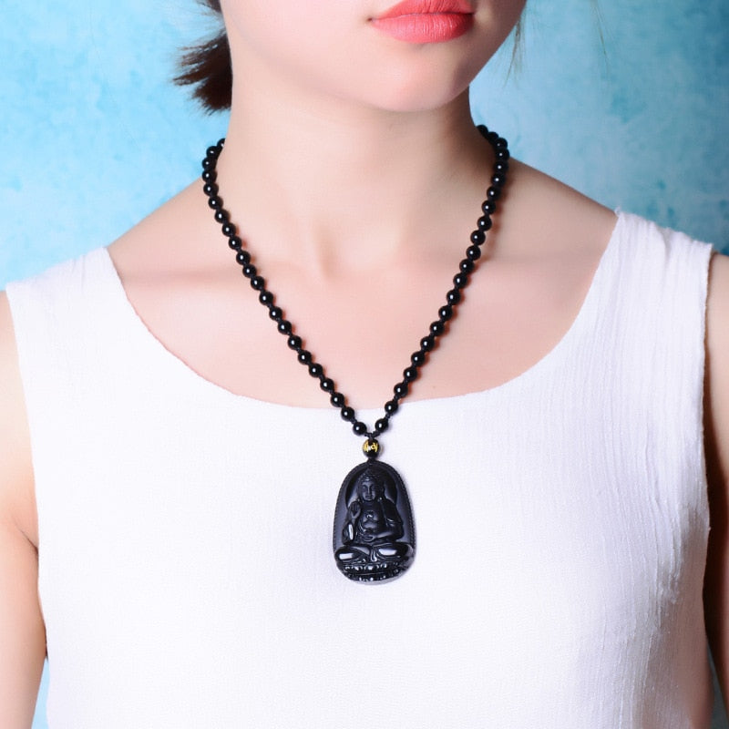 Carved Black Lucky Buddha Necklace