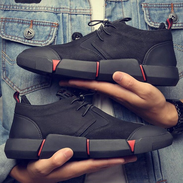 Men's Black Leather Casual Sneakers