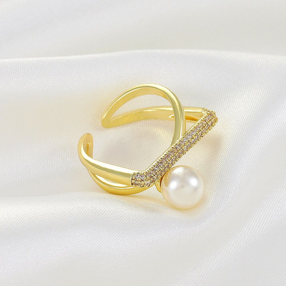 Women's 18K Gold-Plated Elegant Pearl Ring