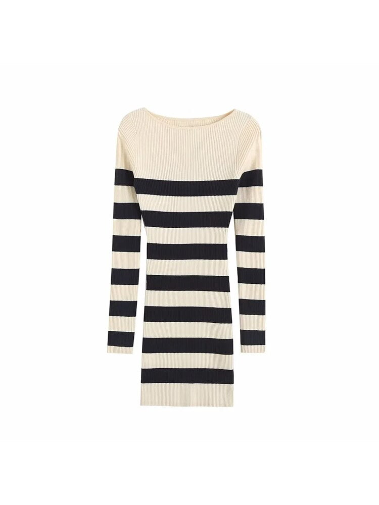 Women's Long Sleeve Striped Knitted Dress