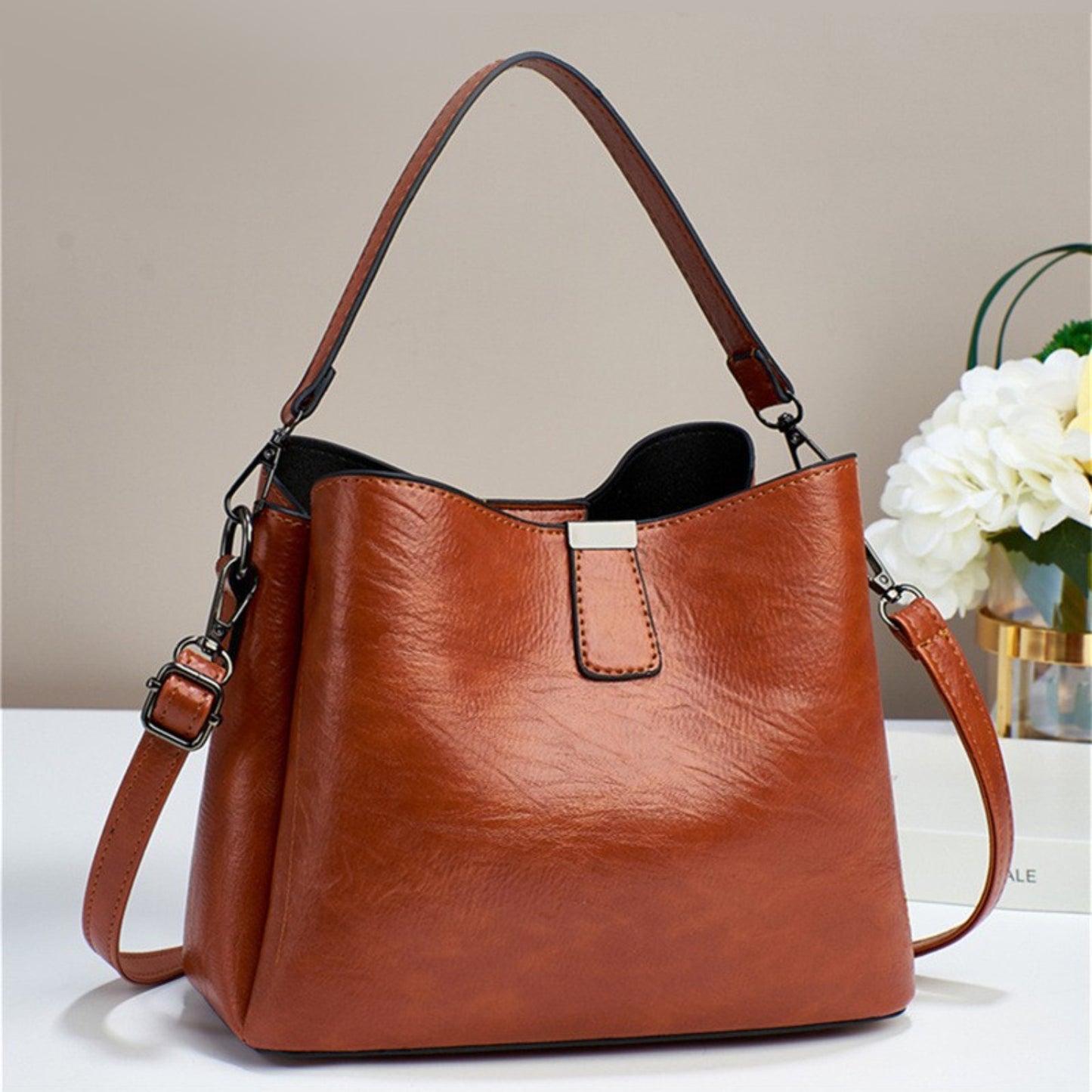 Vegan Leather Bucket Shoulder Bag