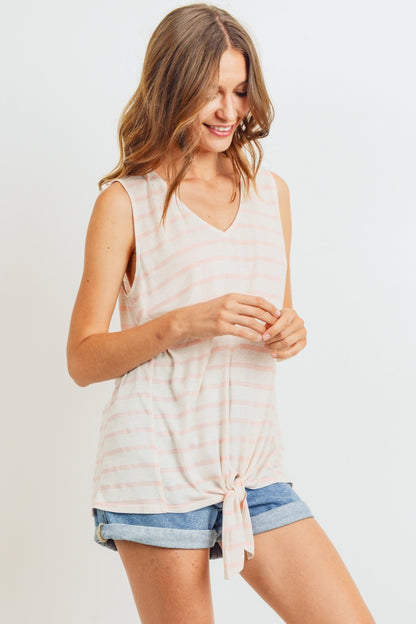 Women's Sleeveless Front Tie Striped Top