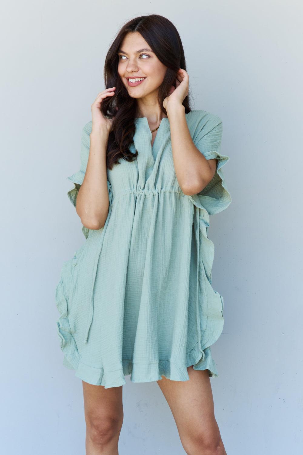 Ninexis Out Of Time Ruffle Hem Dress with Drawstring Waistband