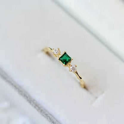 Women's 925 Silver 14K Gold Plated Adjustable Emerald Ring