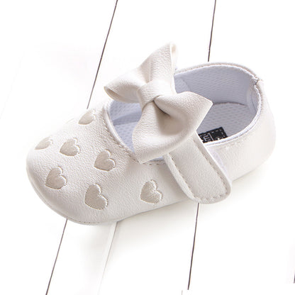 Girl's Infant/Toddler Embroidered Heart Bow Baby Shoes