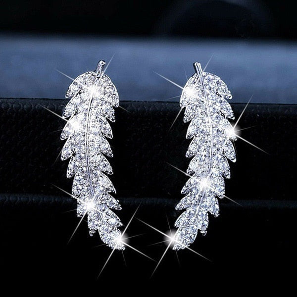 Women's Luxury CZ Leaf-Shaped Earrings