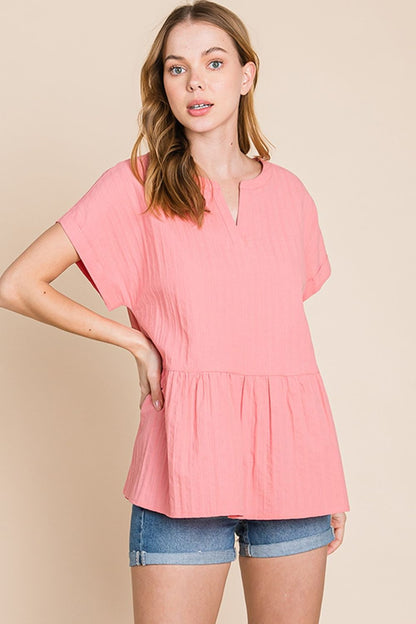 Women's Notched Short Sleeve Peplum Top