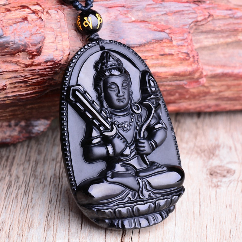 Carved Black Lucky Buddha Necklace