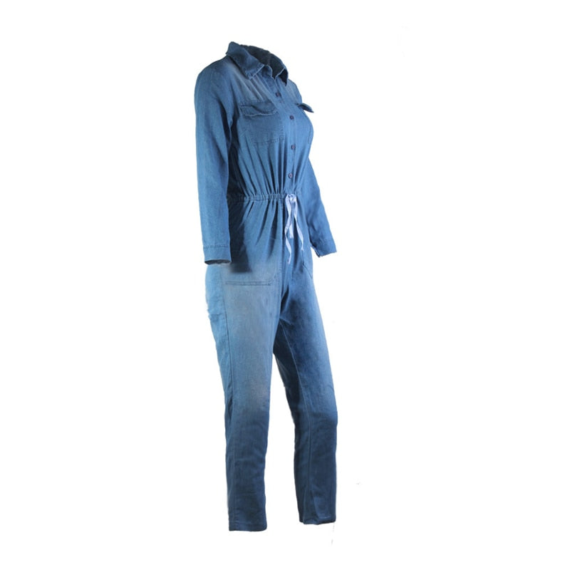 Women's Long Sleeve Denim Jumpsuit