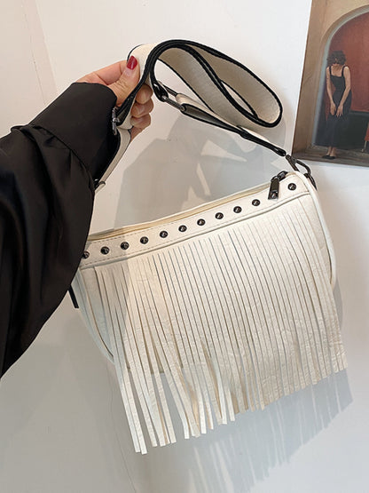 Leather Fringe Studded Crossbody Bag