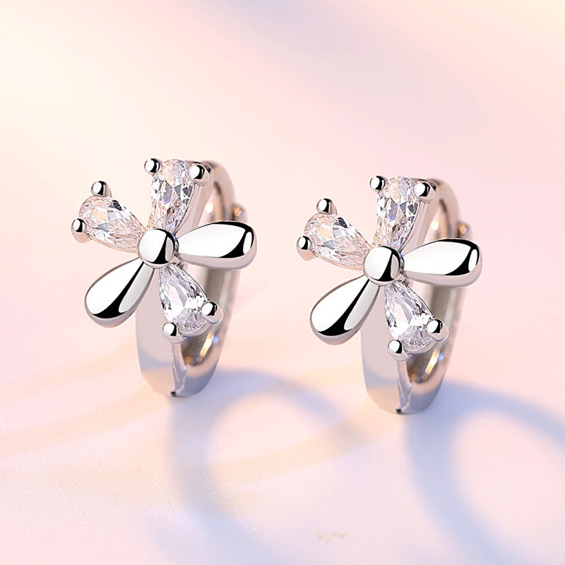 Women's 925 Sterling Silver Crystal Flower Hoop Earrings