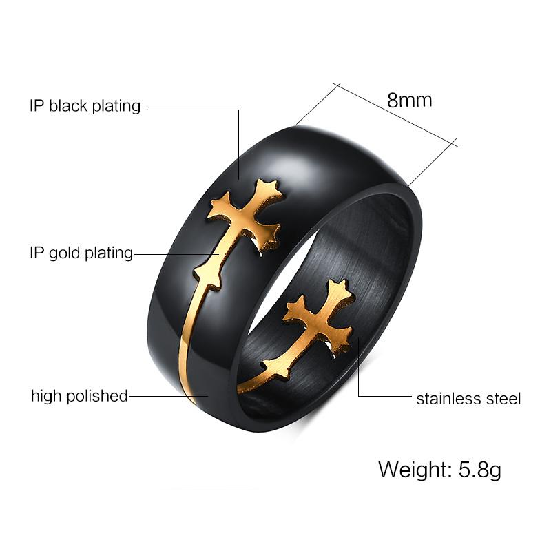 Men's Stainless Steel 8mm Cross Ring