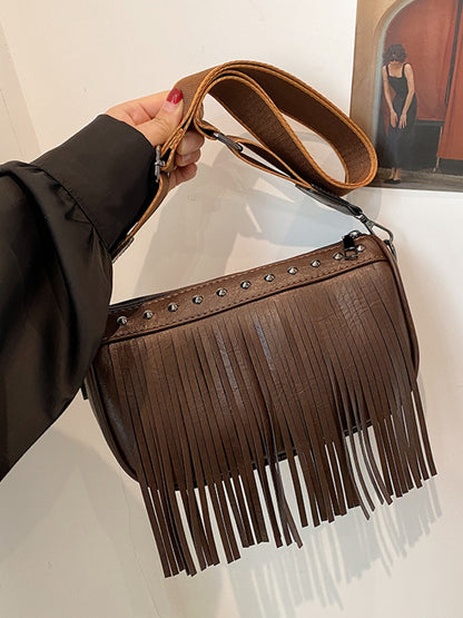 Leather Fringe Studded Crossbody Bag