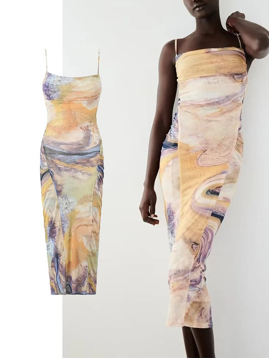 Women's Marble-Effect Long Elegant Dress