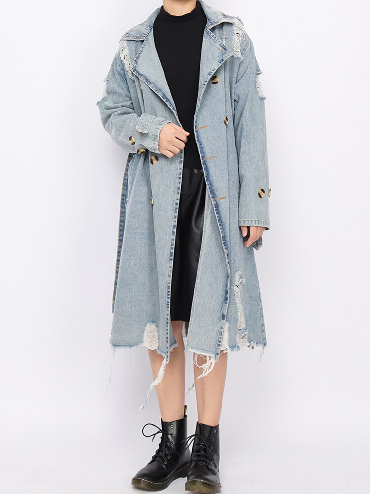 Women's Double-Breasted Denim Trench Coat