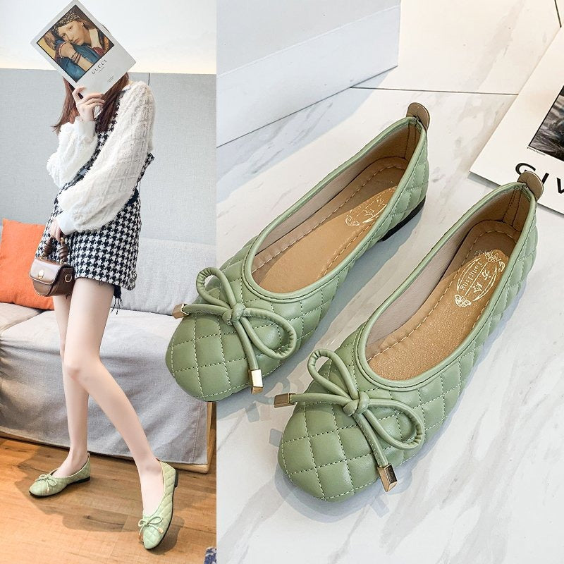 Women's Solid Color Bow Flats