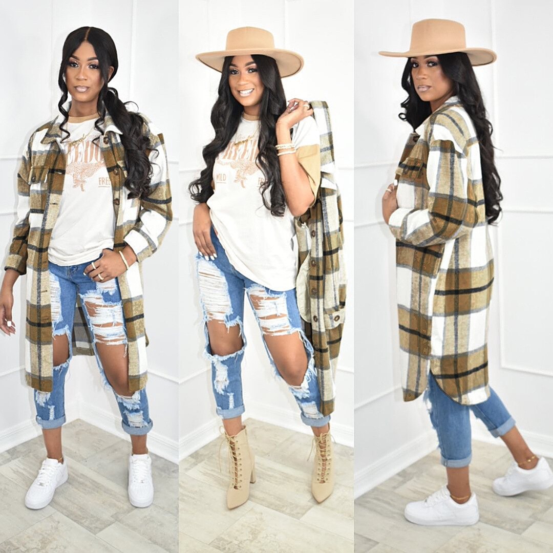 Women's Winter Long Plaid Jacket