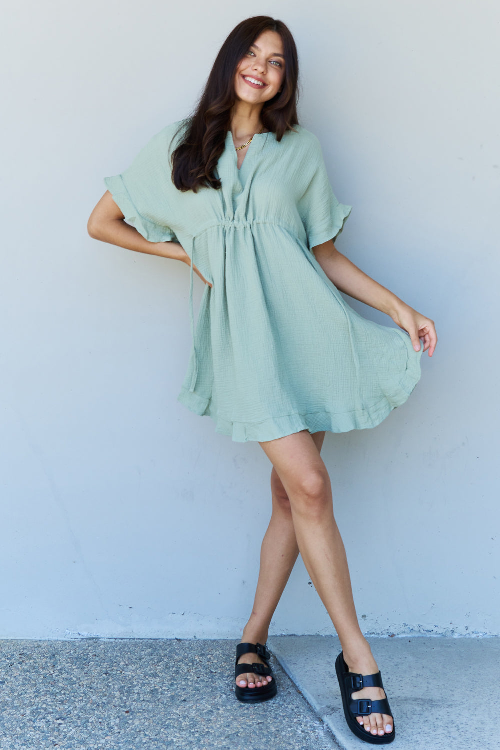 Ninexis Out Of Time Ruffle Hem Dress with Drawstring Waistband