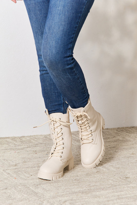 Women's Zip Back Lace-up Front Combat Boots