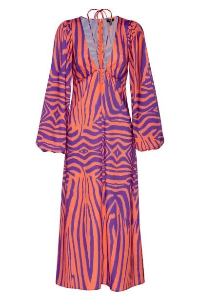 Women's V-Neck Long Sleeve Printed Dress