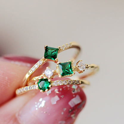 Women's 925 Silver 14K Gold Plated Adjustable Emerald Ring