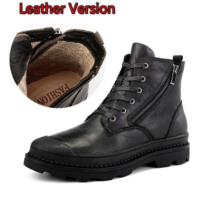 Men's Genuine Leather Zip Winter Boots