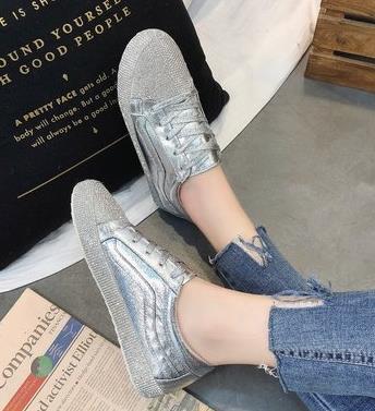 Women's Golden Silver Rhinestone Slip-On Canvas Shoes