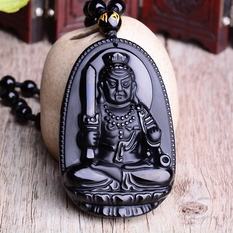 Carved Black Lucky Buddha Necklace