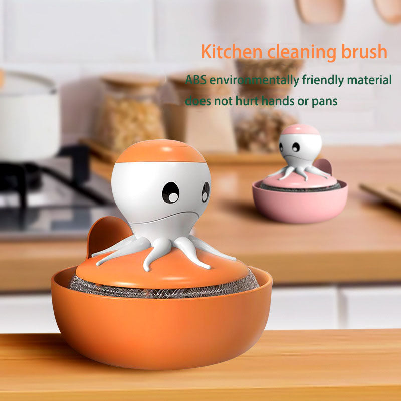 Kitchen Household Detergent Washing Pot Brush Pot Non-Stick Oil Automatic Press Liquid-Filled Steel Wire Ball Dishwashing Brush