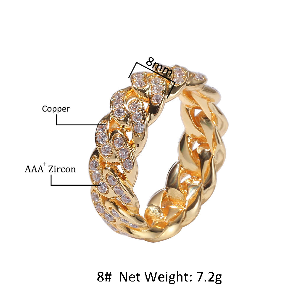 Men's 8mm CZ Gold-Plated Cuban Chain Ring