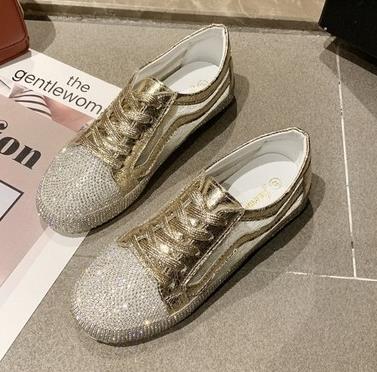 Women's Golden Silver Rhinestone Slip-On Canvas Shoes