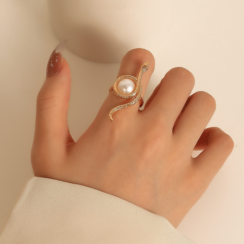 Women's Artificial Pearl Gothic Snake Ring