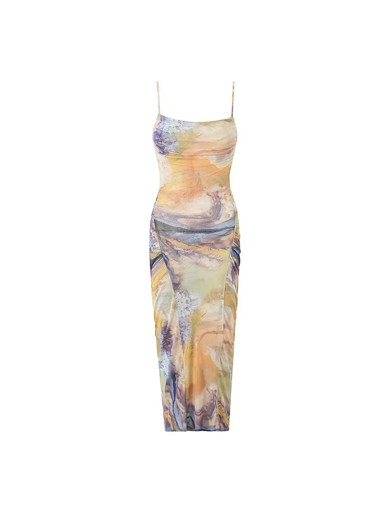 Women's Marble-Effect Long Elegant Dress