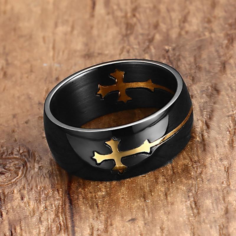 Men's Stainless Steel 8mm Cross Ring