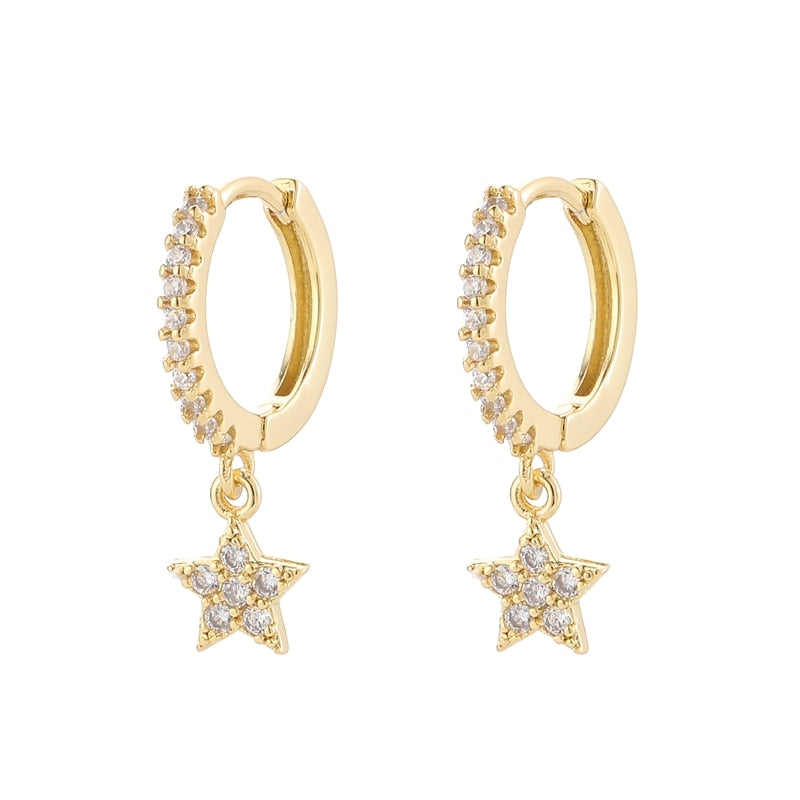 Women's 925 Sterling Silver Diamond Inlaid Star Hoop Earrings