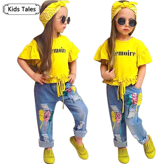 Girls T-shirt + Pants + Headband 3pcs. Set