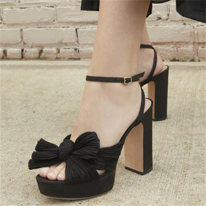 Women's Fashion Bow Ankle Strap Thick High Heels