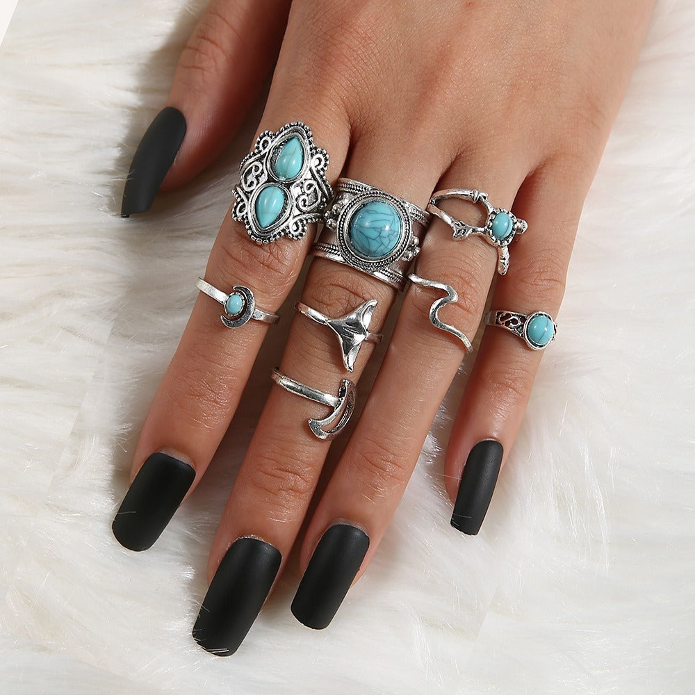 Women's Fashion Turquoise 8-Piece Ring Set