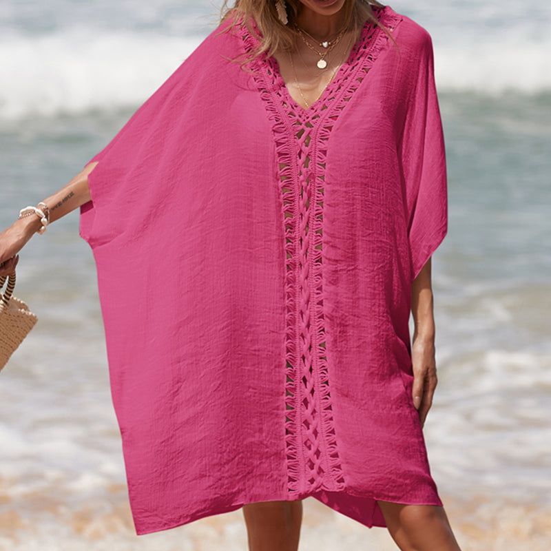 Women's Cutout V-Neck Three-Quarter Sleeve Cover Up