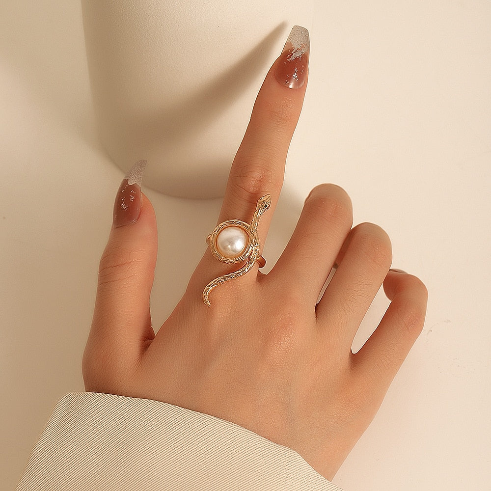 Women's Artificial Pearl Gothic Snake Ring