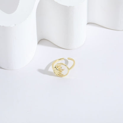 Women's 14K Gold Plated Moon and Sun Rings