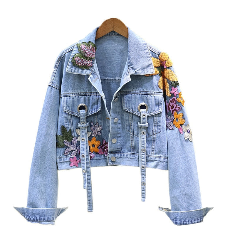 Women's Beaded Embroidered Denim Jacket