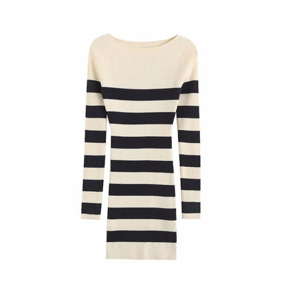 Women's Long Sleeve Striped Knitted Dress