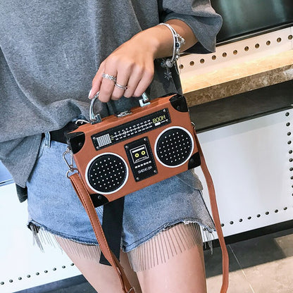 Women's Retro Radio-Shaped Leather Handbag