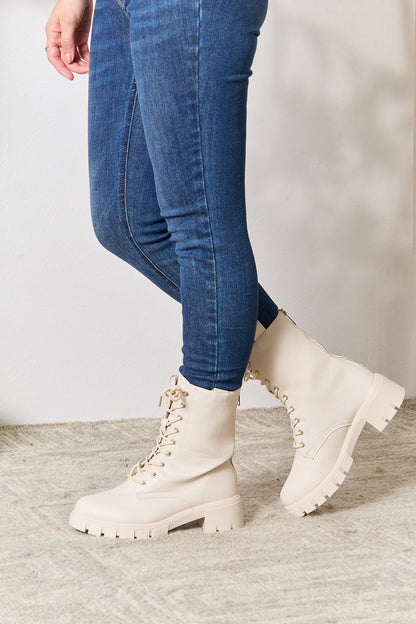 Women's Zip Back Lace-up Front Combat Boots