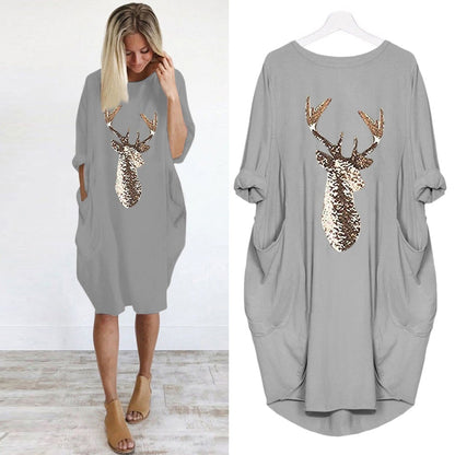 Women's Christmas Deer Oversized Casual Dress